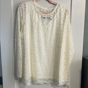 Isaac Mizrahi Ivory Lace Long-Sleeve Top XL